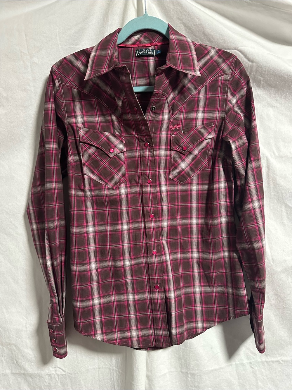 Cruel Girl Pink and Black Plaid Western Button-Down Shirt
